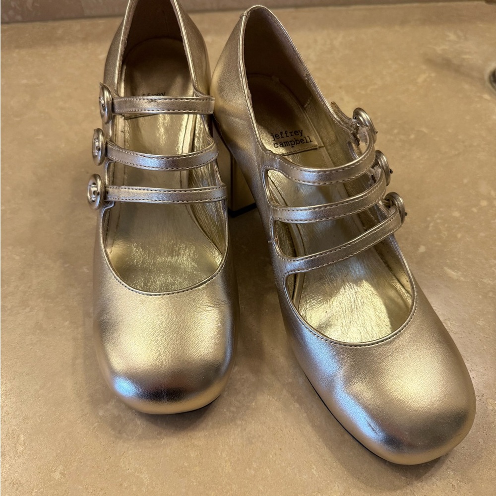 Jeffrey Campbell 💥 Metallic Gold Mary Jane Heels - Picture 8 of 11